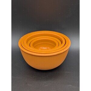 Vintage True Melmac Nesting Measuring Cups Bowls 5pc Set Tangerine Orange MCM